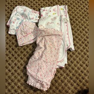 Kissy kissy hats and blankets bundle. 6 items 0-12 months